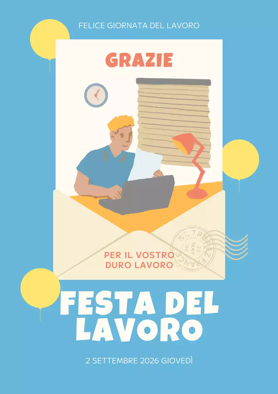 Un semplice annuncio della Festa del Lavoro in blu e giallo