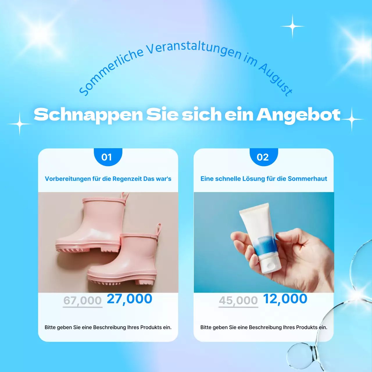 Werben Sie für eine schöne Sommerveranstaltung in Blau und Weiß