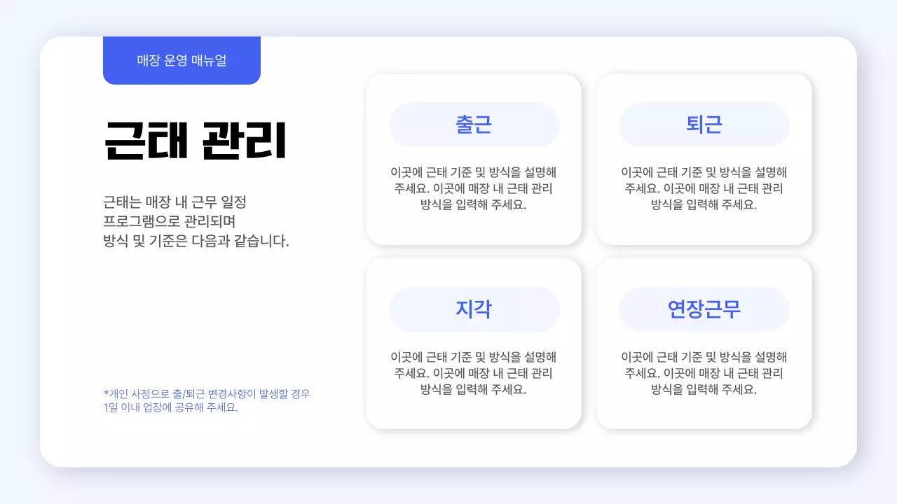 파랑과 노랑의 심플한 매장 운영 표준 가이드 안내서
