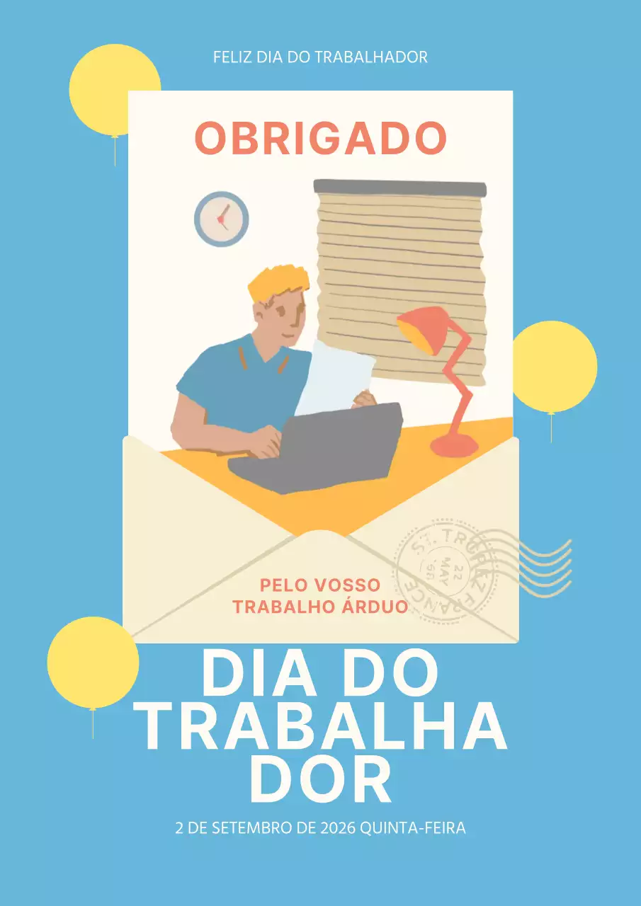 Um simples anúncio do Dia do Trabalhador em azul e amarelo
