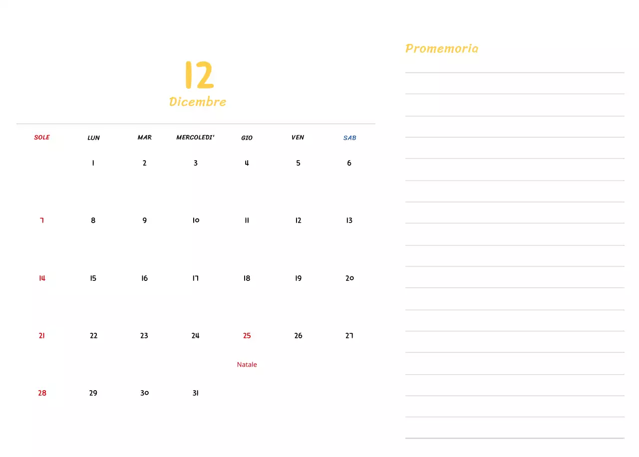 Calendario di Capodanno con simpatiche illustrazioni