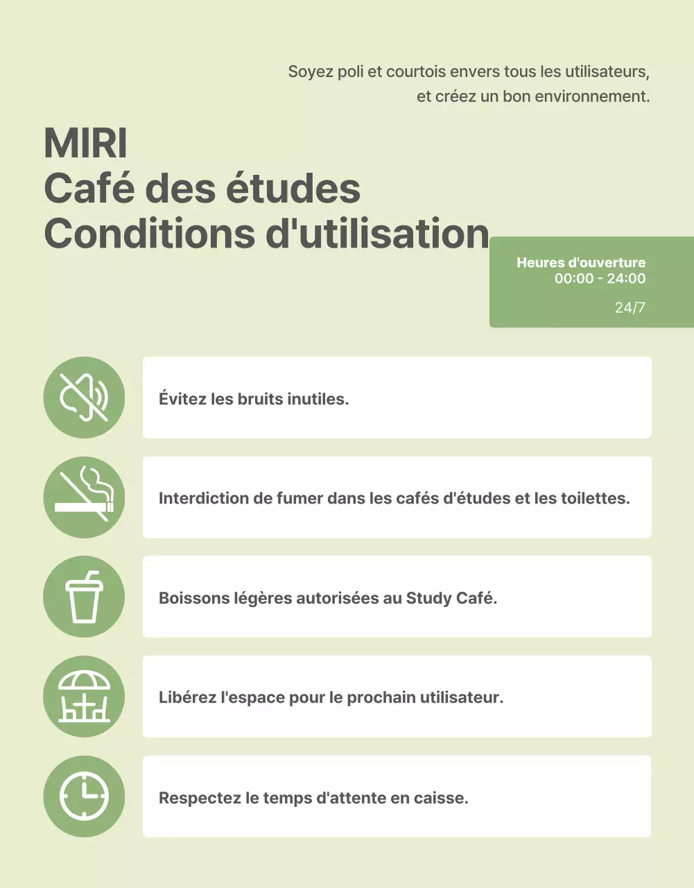 Guide d'utilisation du café d'étude moderne en vert et vert lime