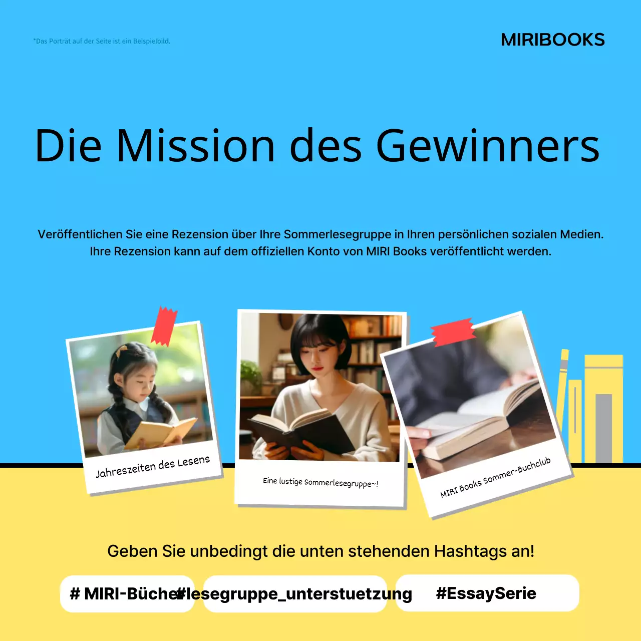 Werbung für einen minimalistischen Sommer-Buchclub in Gelb und Blau