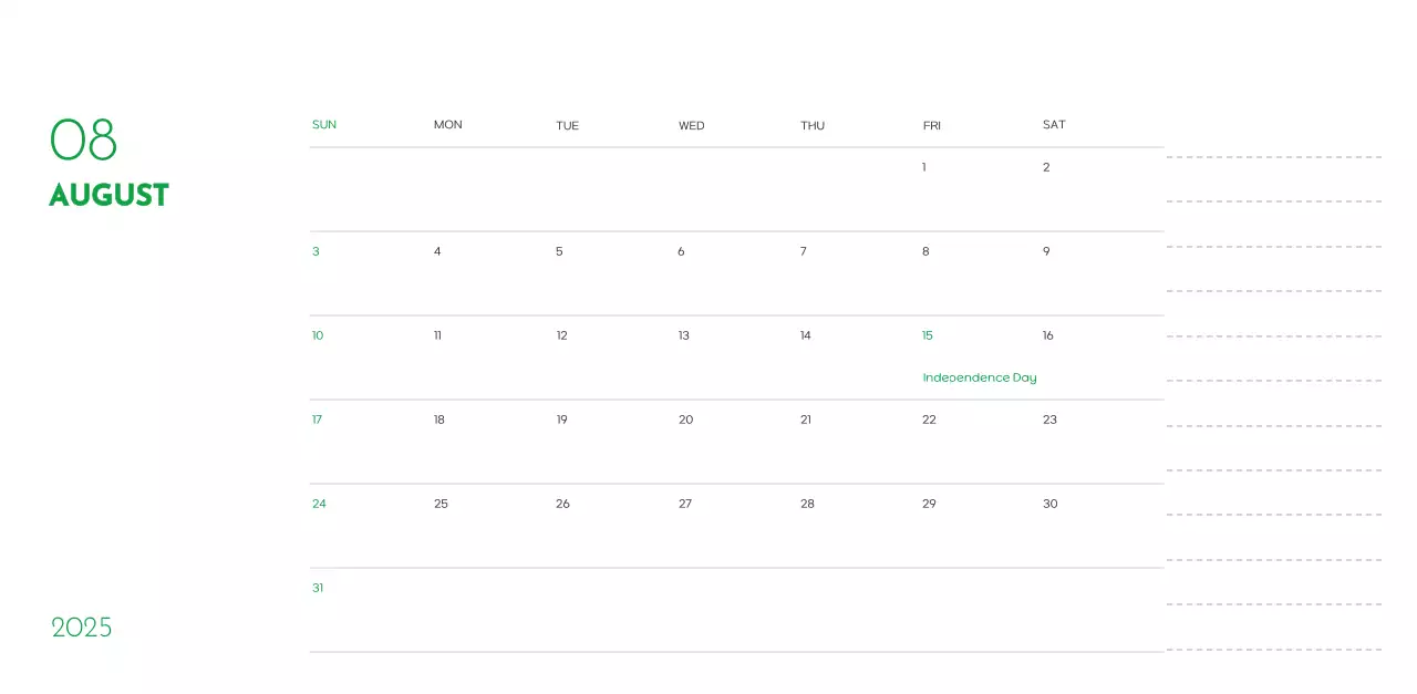 A calendar with a puppy photo and cute message in a green accent color