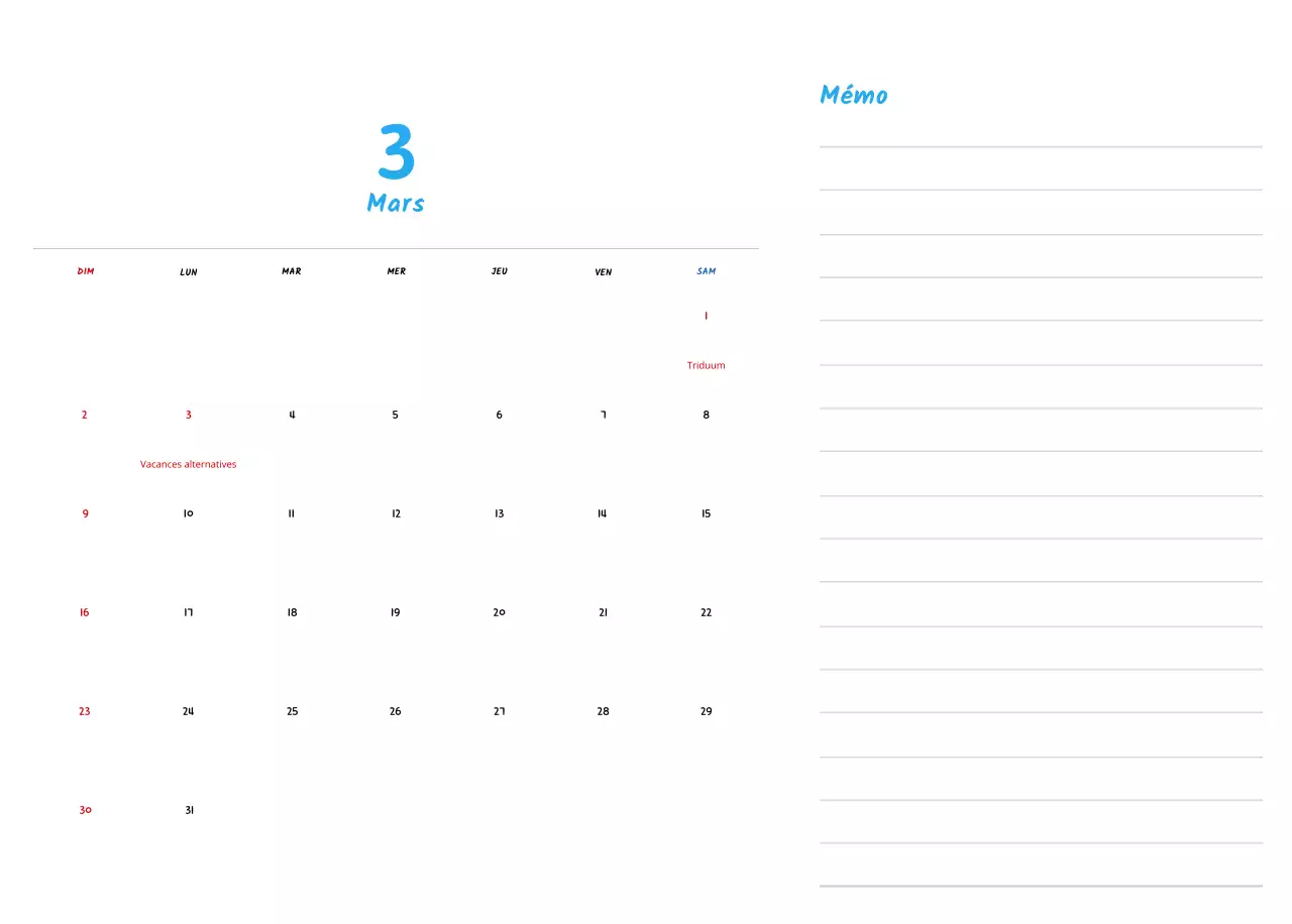 Calendrier du Nouvel An avec de jolies illustrations