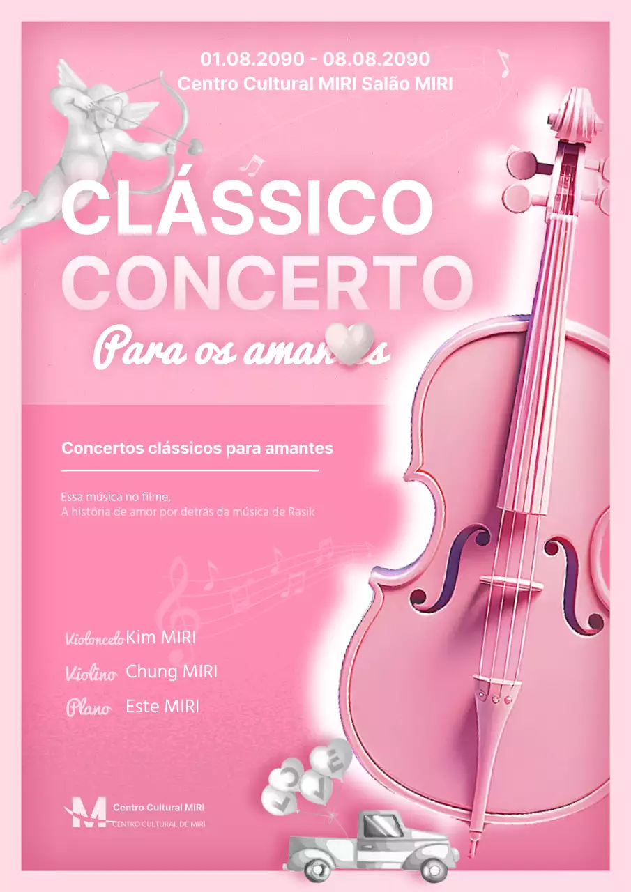Promover concertos de música vintage em rosa e cinzento