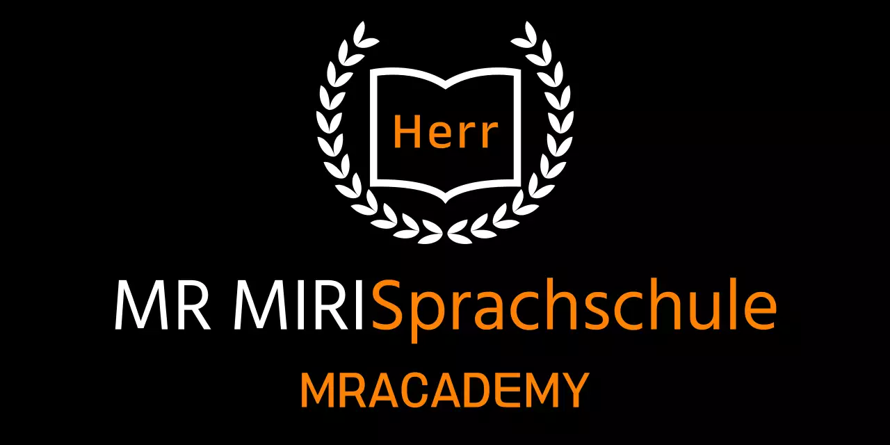 Sprachschule mit orange-weißem Lorbeerschmuck