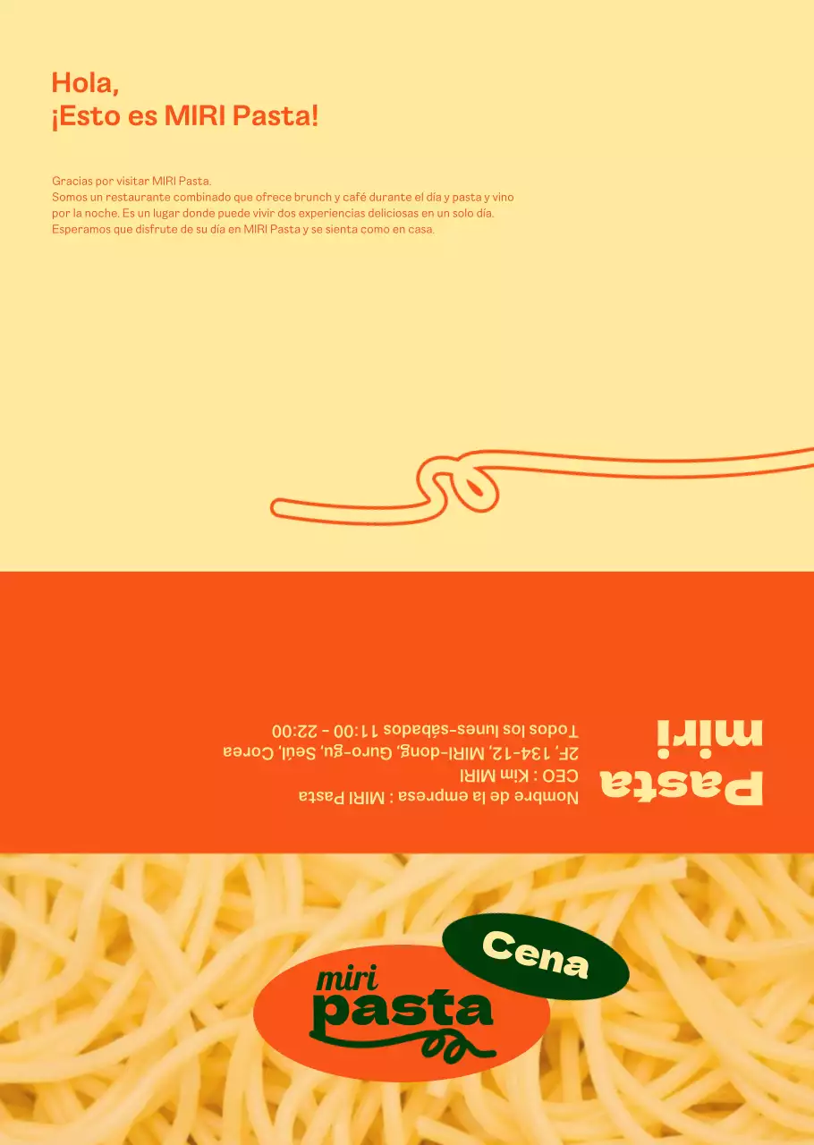 Sobre el menú de pasta chic en naranja y marfil