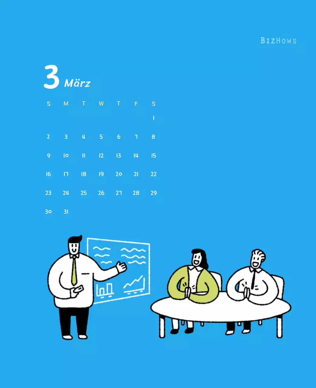 Neujahrskalender mit niedlichen Illustrationen