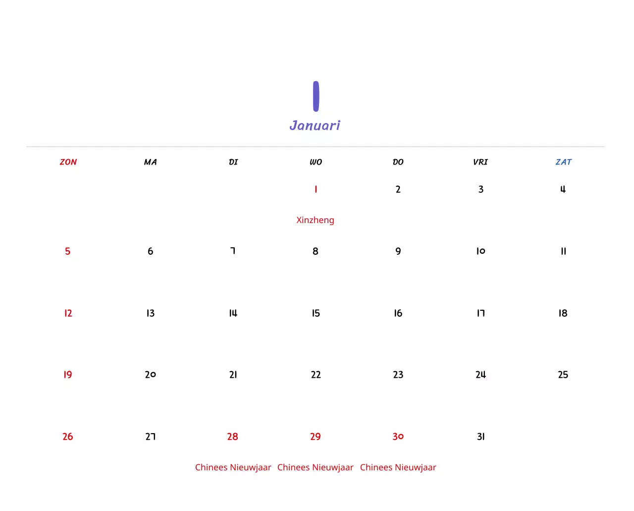 Nieuwjaarskalender met schattige illustraties