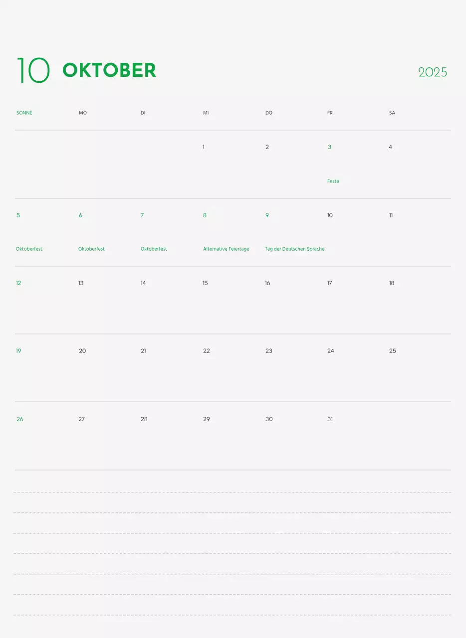 Ein Kalender mit einem Welpenfoto und einer süßen Botschaft in grüner Akzentfarbe