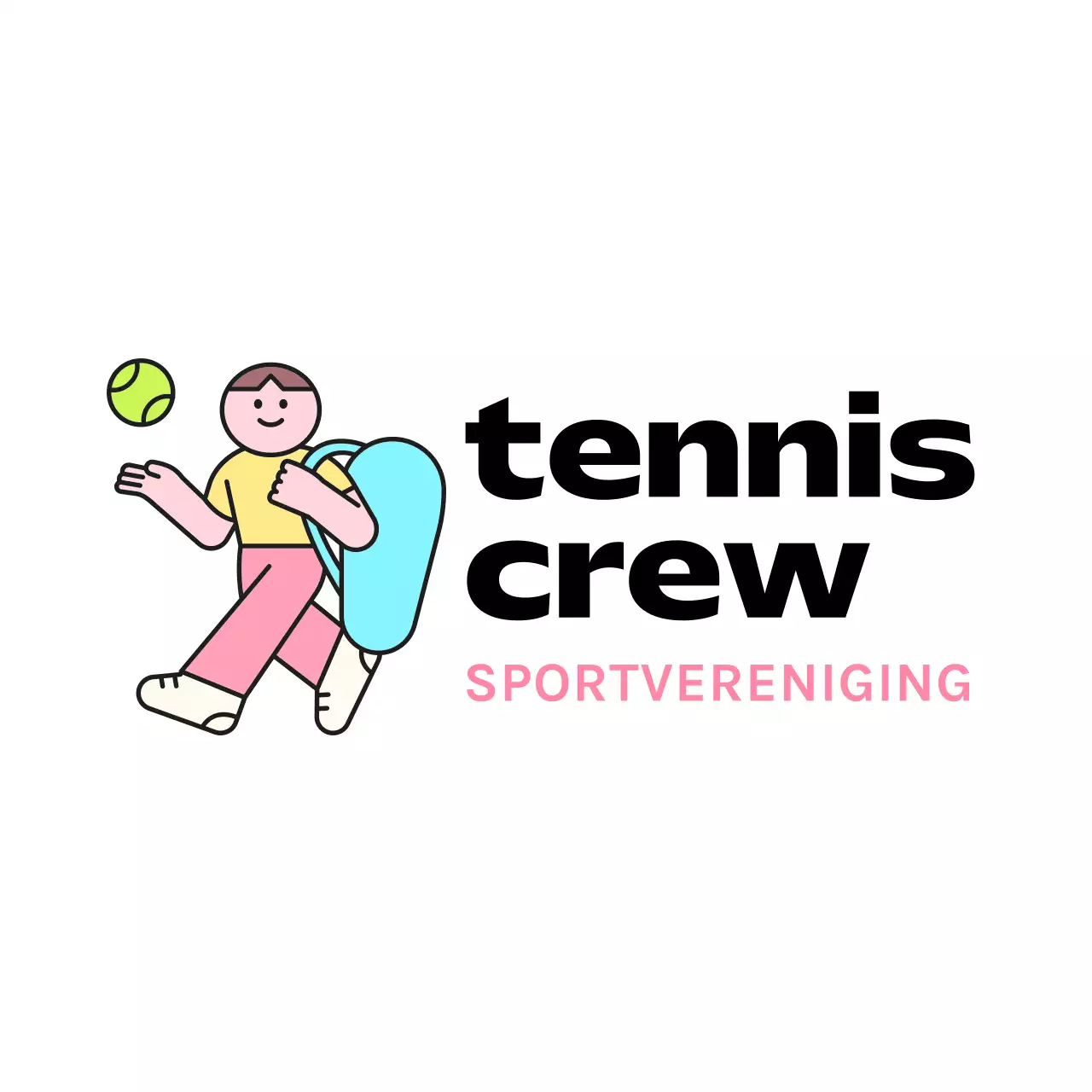 Een logo voor een club met een schattig personage dat tennist.