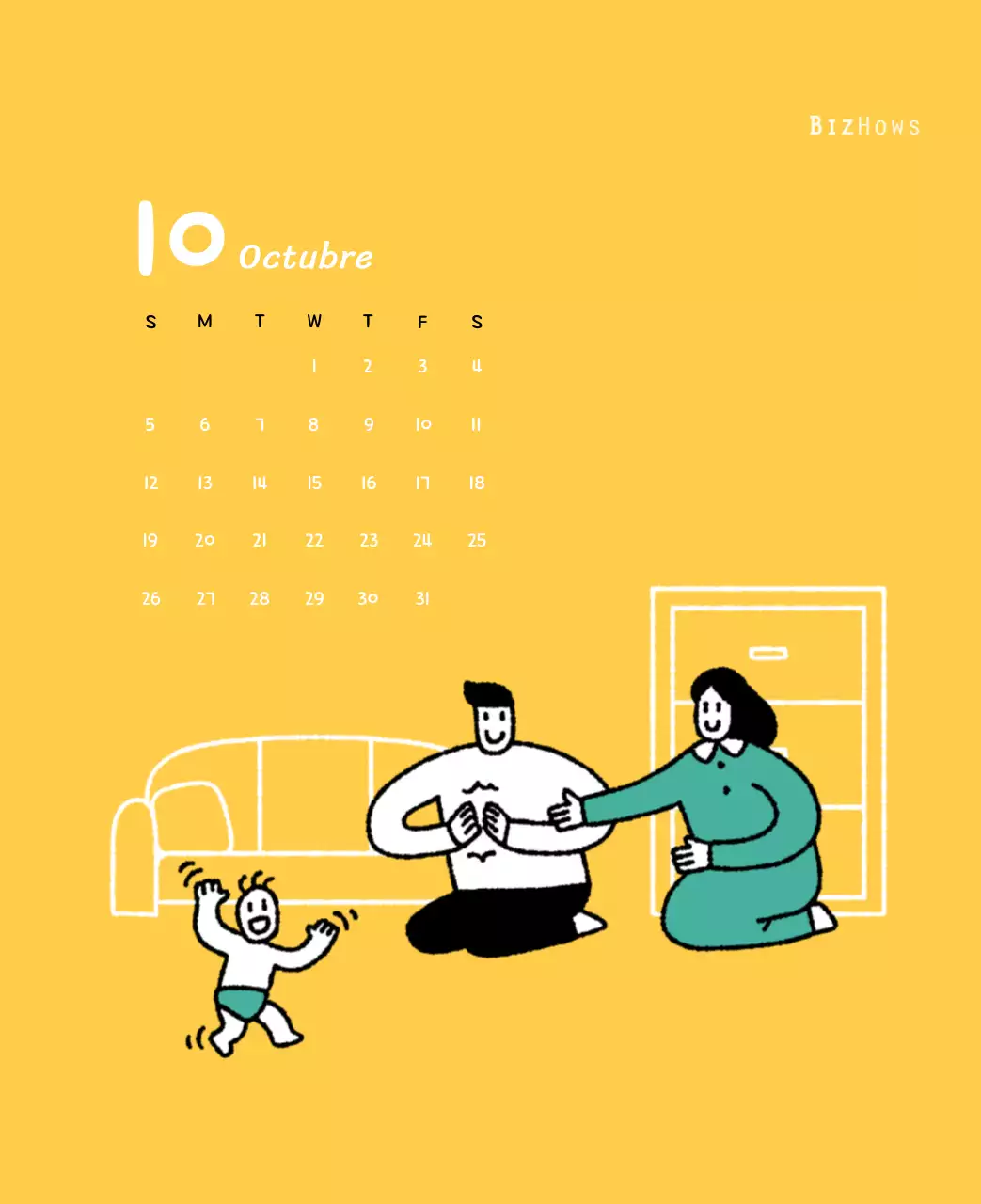 Calendario de Año Nuevo con simpáticas ilustraciones