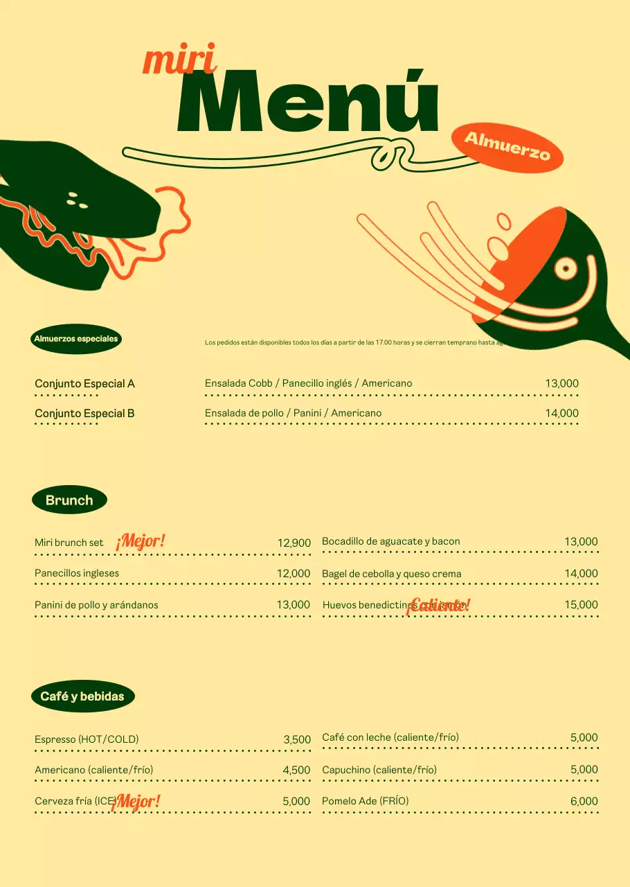 Sobre el elegante menú del brunch en verde y marfil