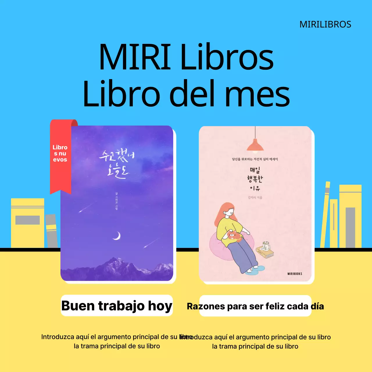 Promueva un club de lectura minimalista de verano en amarillo y azul