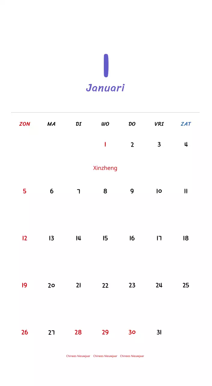 Nieuwjaarskalender met schattige illustraties