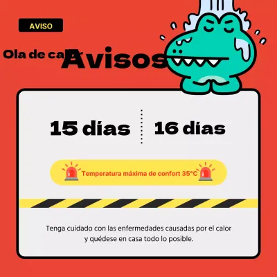 Información de advertencia de calor en rojo y verde