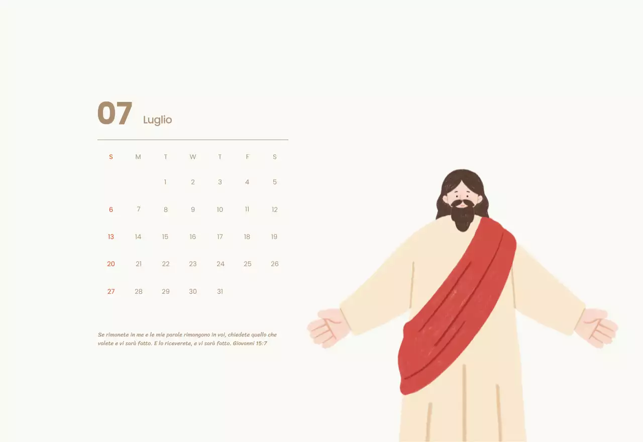 Un calendario devozionale con illustrazioni accoglienti e versetti della Bibbia su uno sfondo blu chiaro