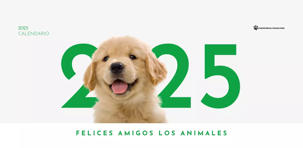 Un calendario con una foto de un cachorro y un bonito mensaje en color verde