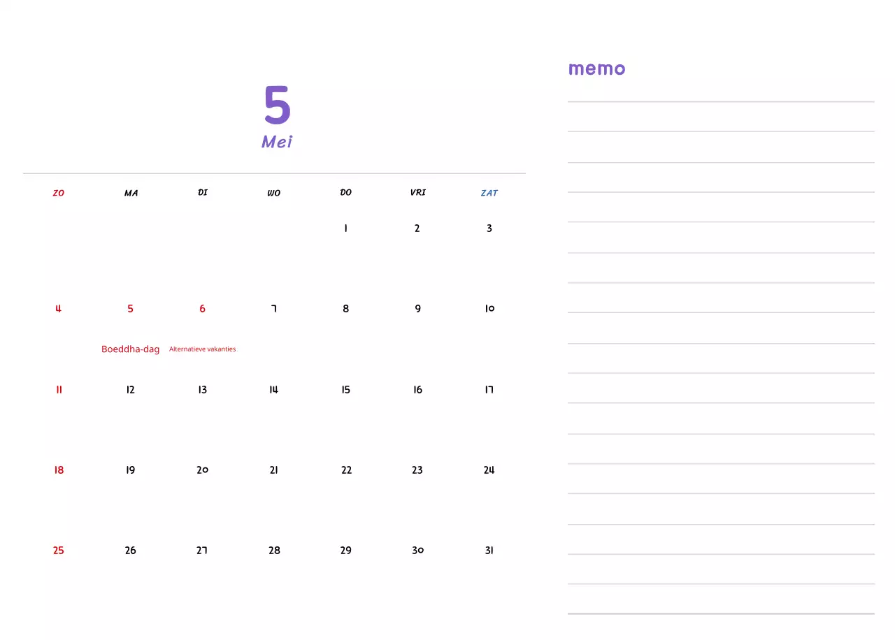 Nieuwjaarskalender met schattige illustraties
