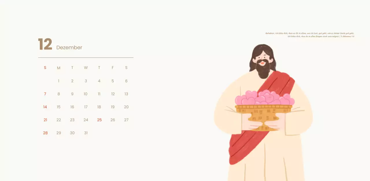 Ein Andachtskalender mit gemütlichen Illustrationen und Bibelversen auf hellblauem Hintergrund