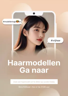 Een advertentie voor een model met luxueus haar in beige en wit.