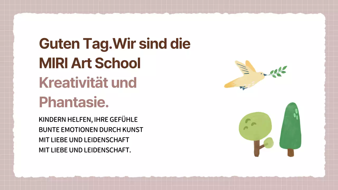 Ein gemütlicher beige-brauner Kunstschulprospekt