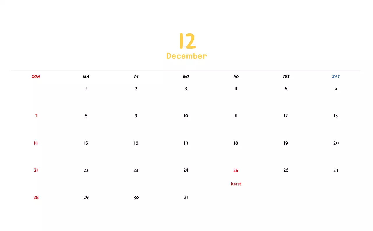 Nieuwjaarskalender met schattige illustraties