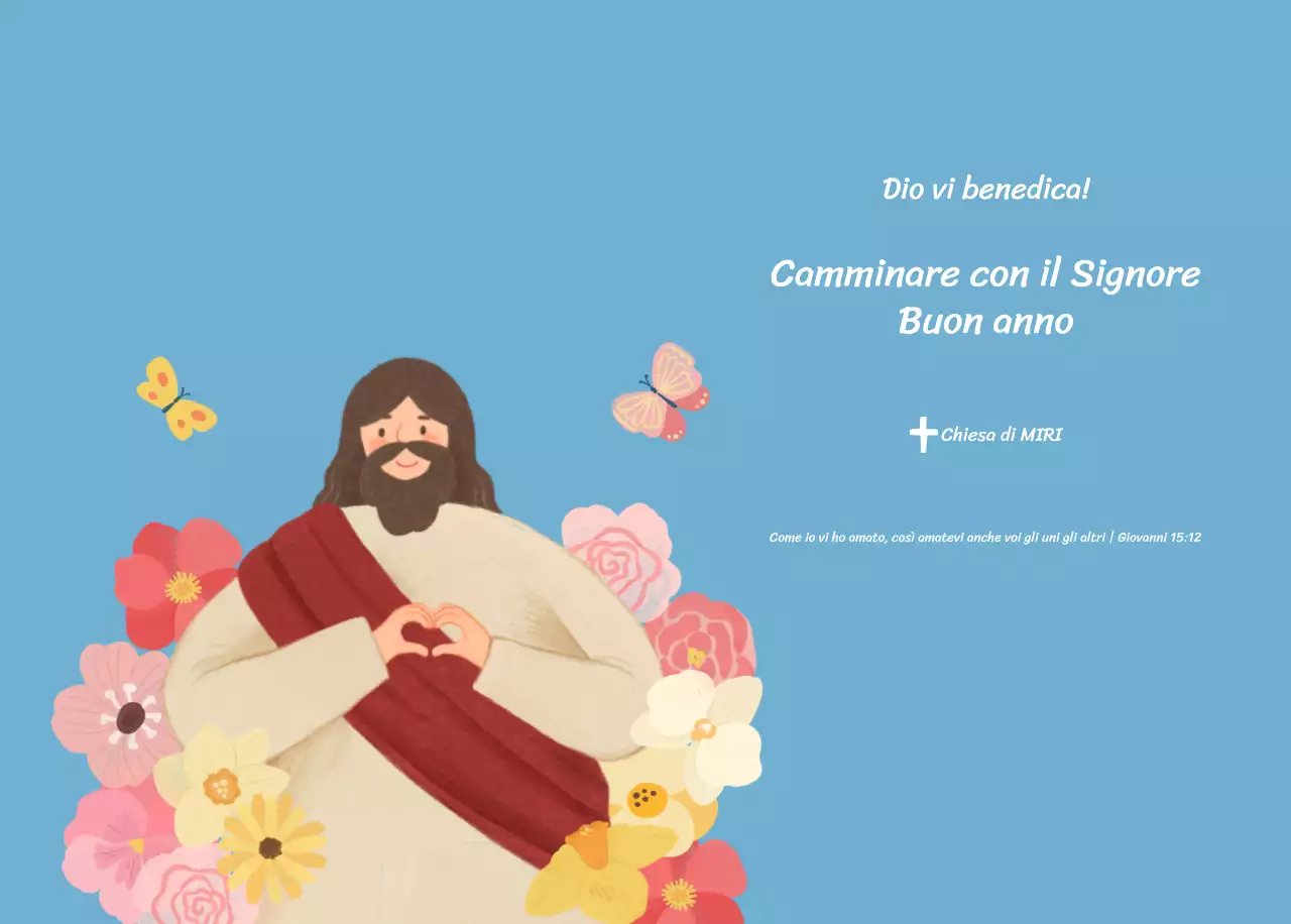 Un calendario devozionale con illustrazioni accoglienti e versetti della Bibbia su uno sfondo blu chiaro