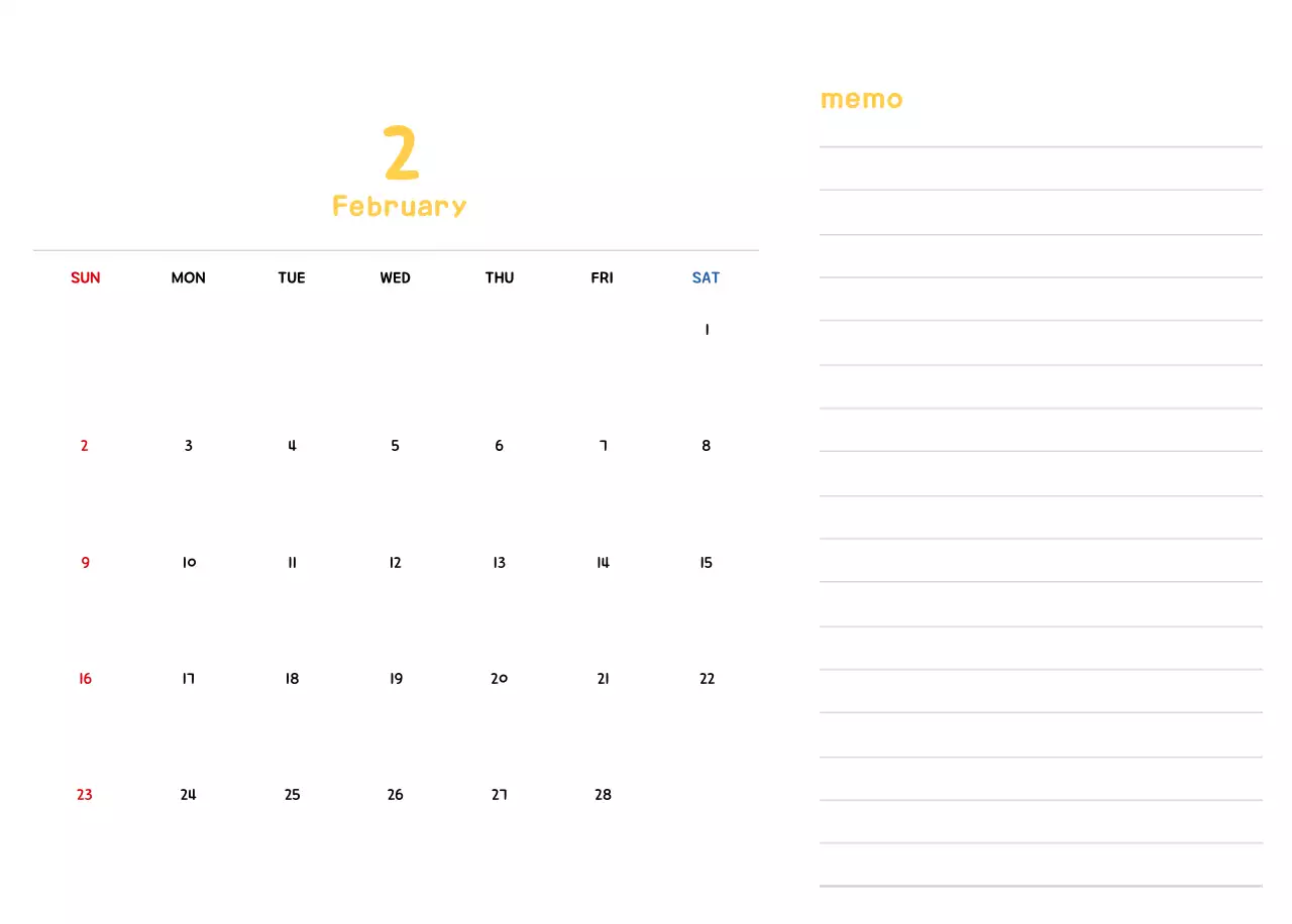 New Year's calendar with cute illustrations