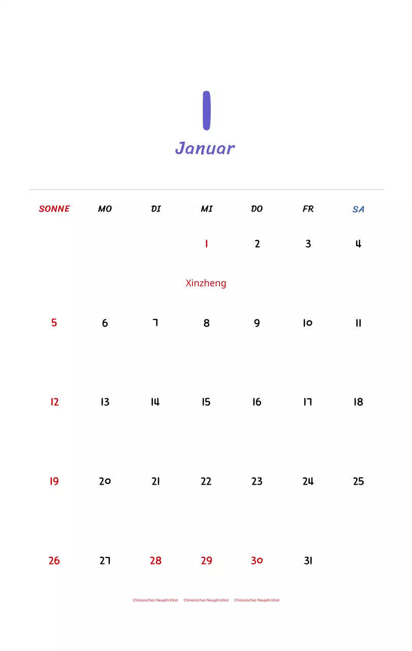 Neujahrskalender mit niedlichen Illustrationen