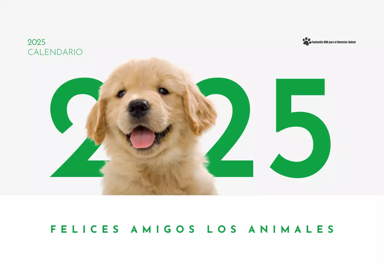 Un calendario con una foto de un cachorro y un bonito mensaje en color verde