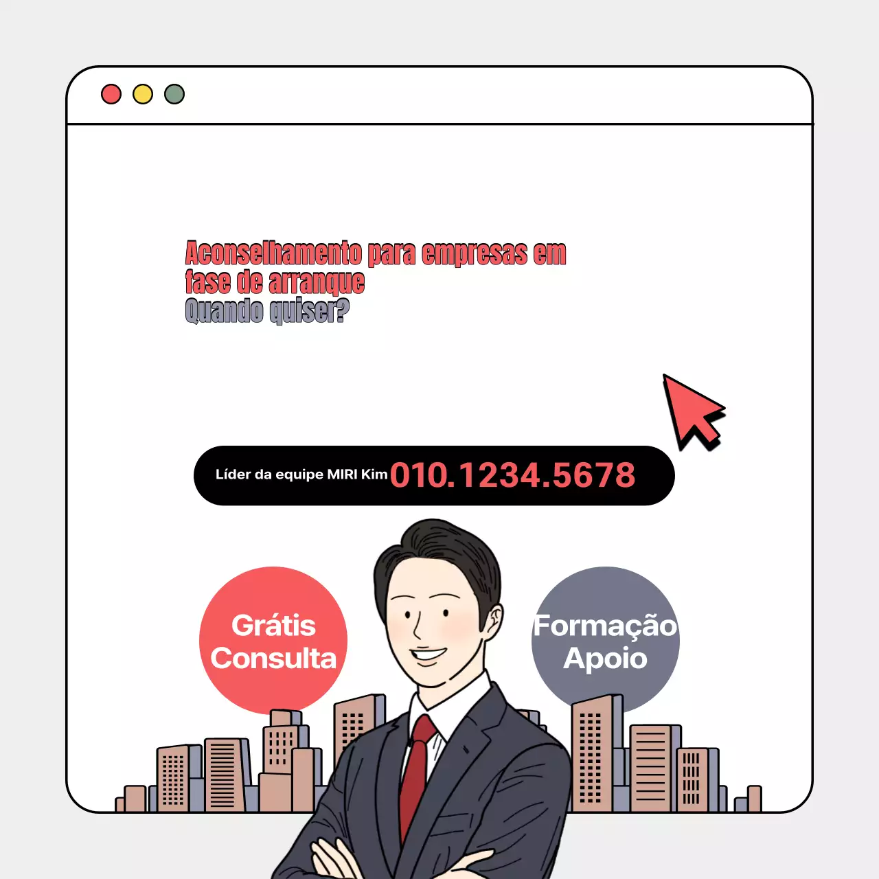 Promova o seu serviço de aconselhamento para empresas em fase de arranque com uma interface de utilizador vermelha e cinzenta