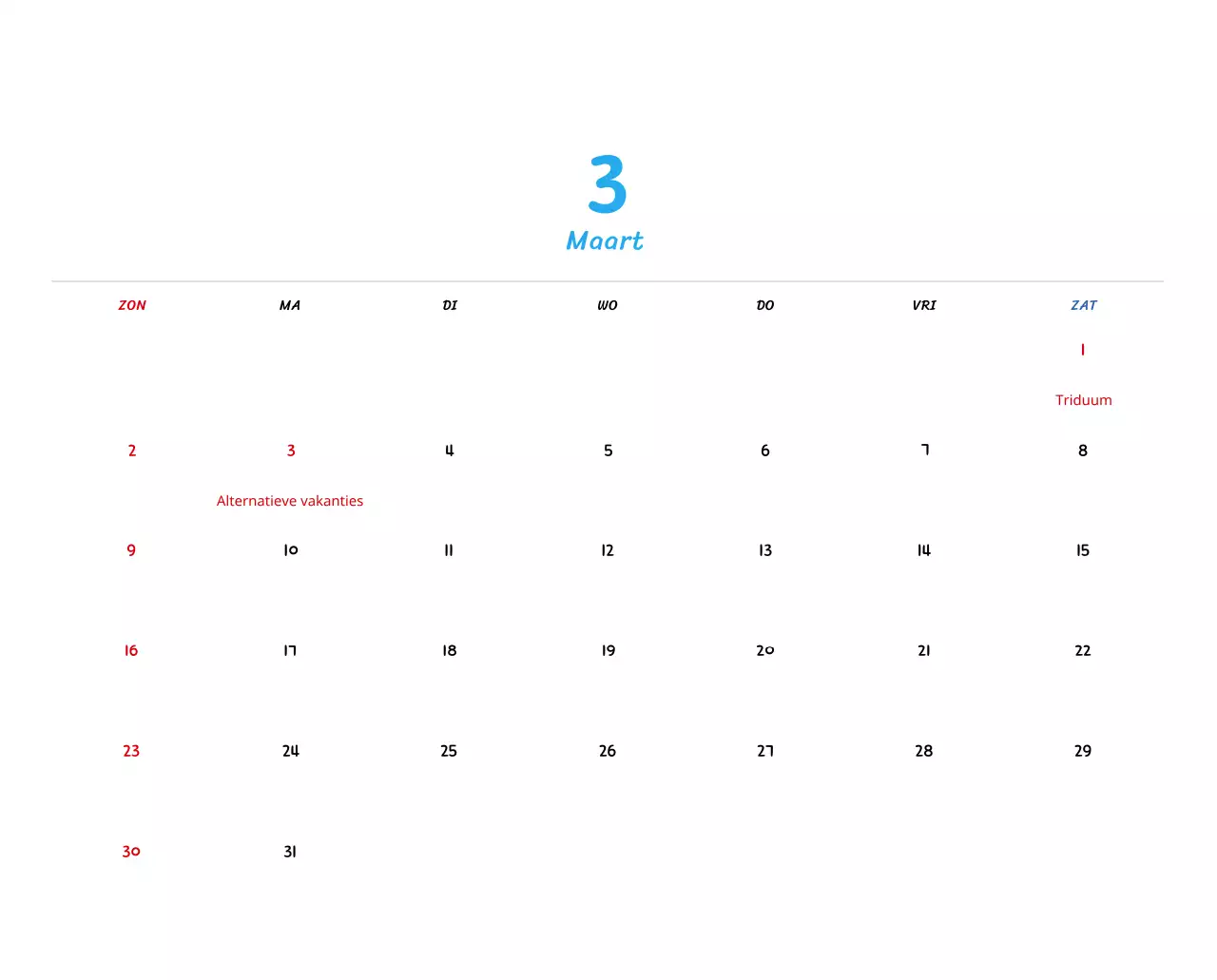 Nieuwjaarskalender met schattige illustraties