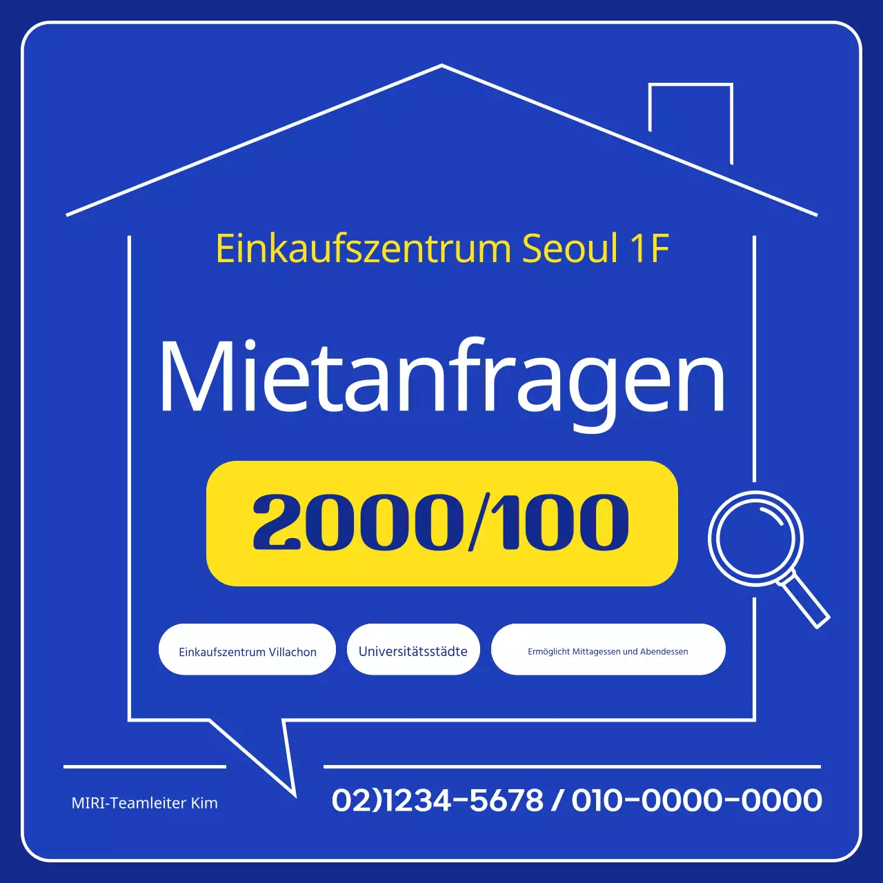 Einfache Immobilienanzeige in Blau und Gelb