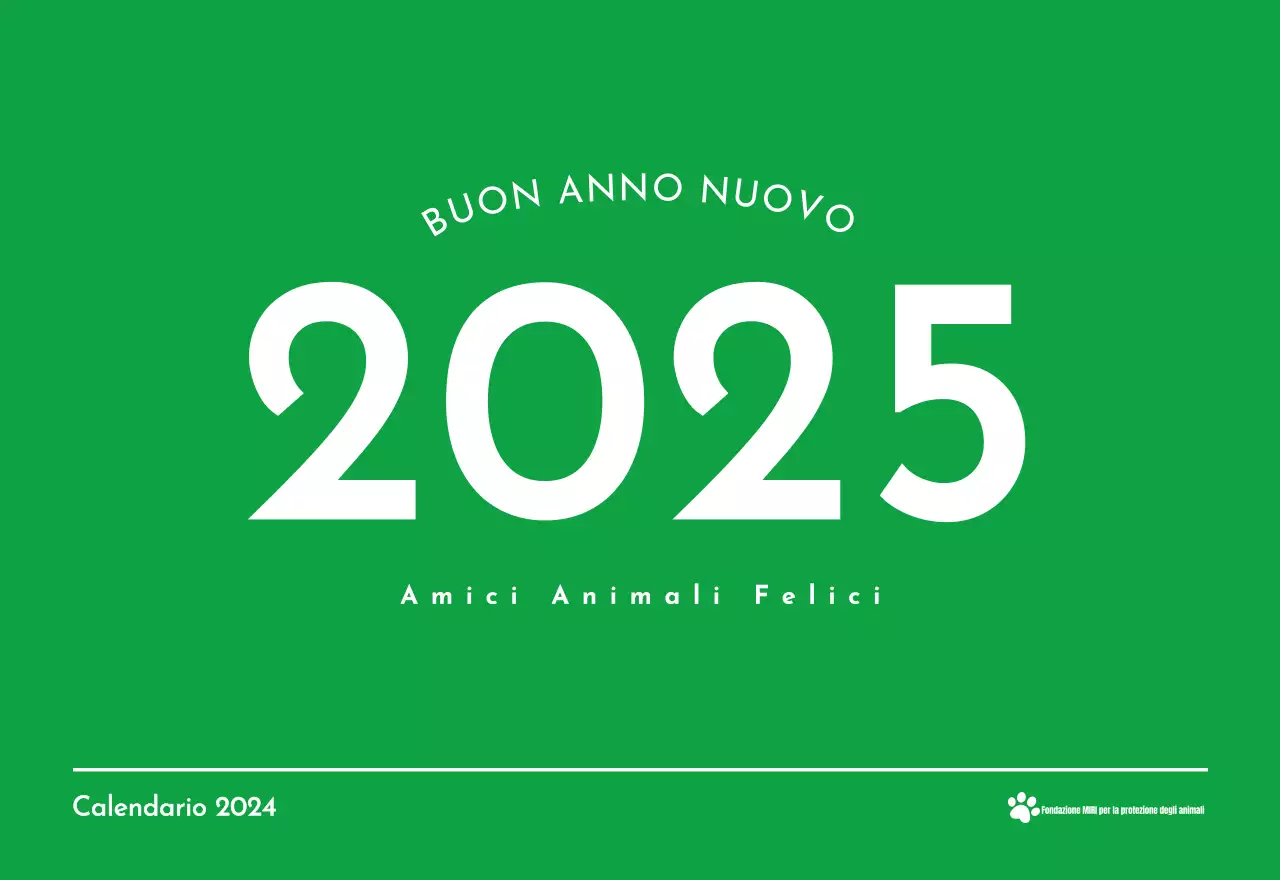 Un calendario con la foto di un cucciolo e un simpatico messaggio in colore verde.