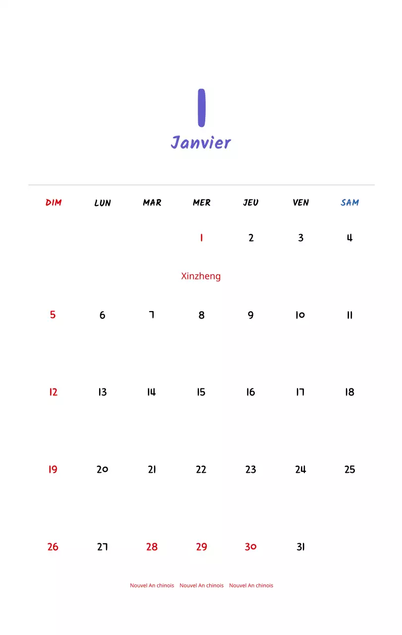 Calendrier du Nouvel An avec de jolies illustrations