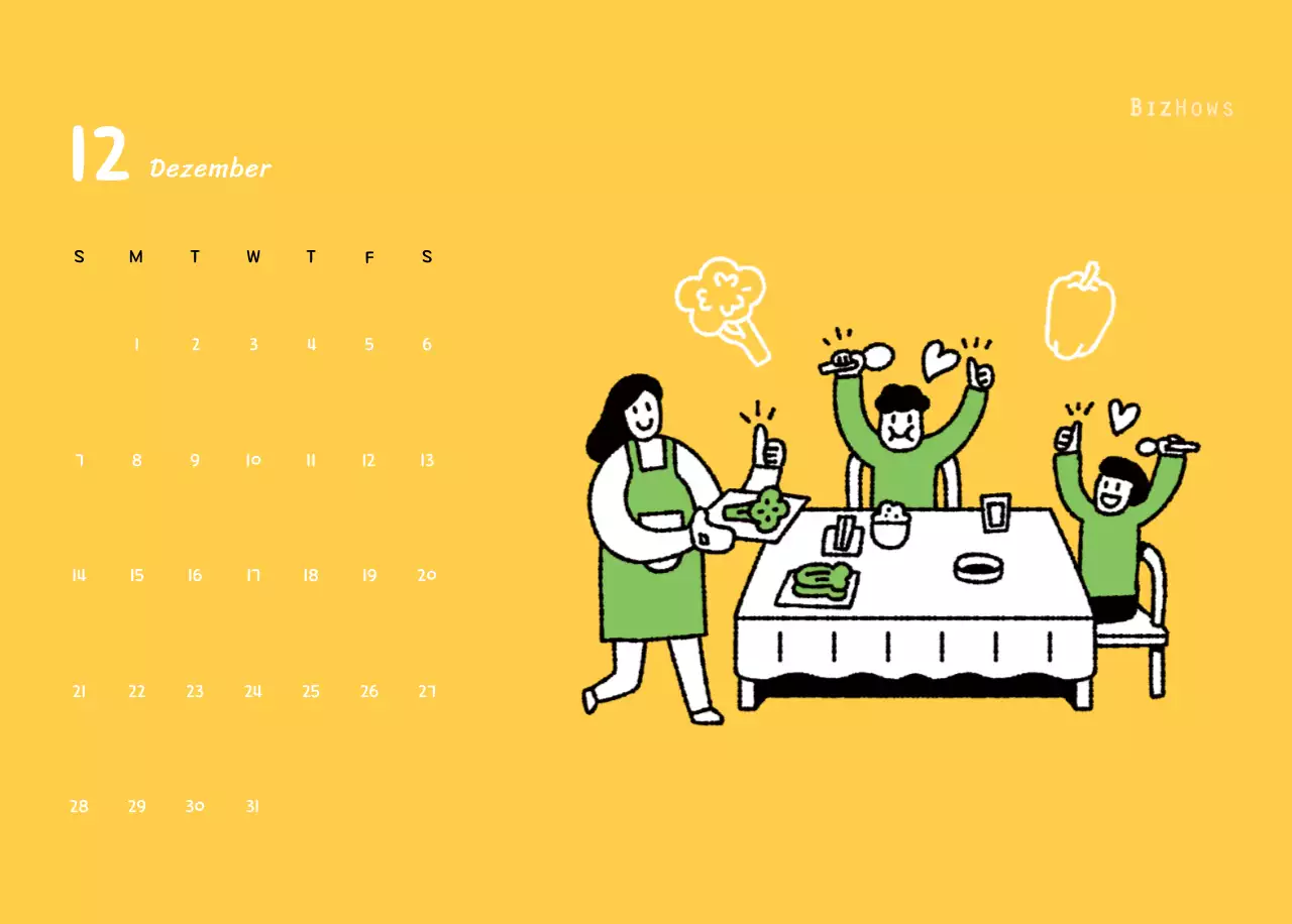 Neujahrskalender mit niedlichen Illustrationen