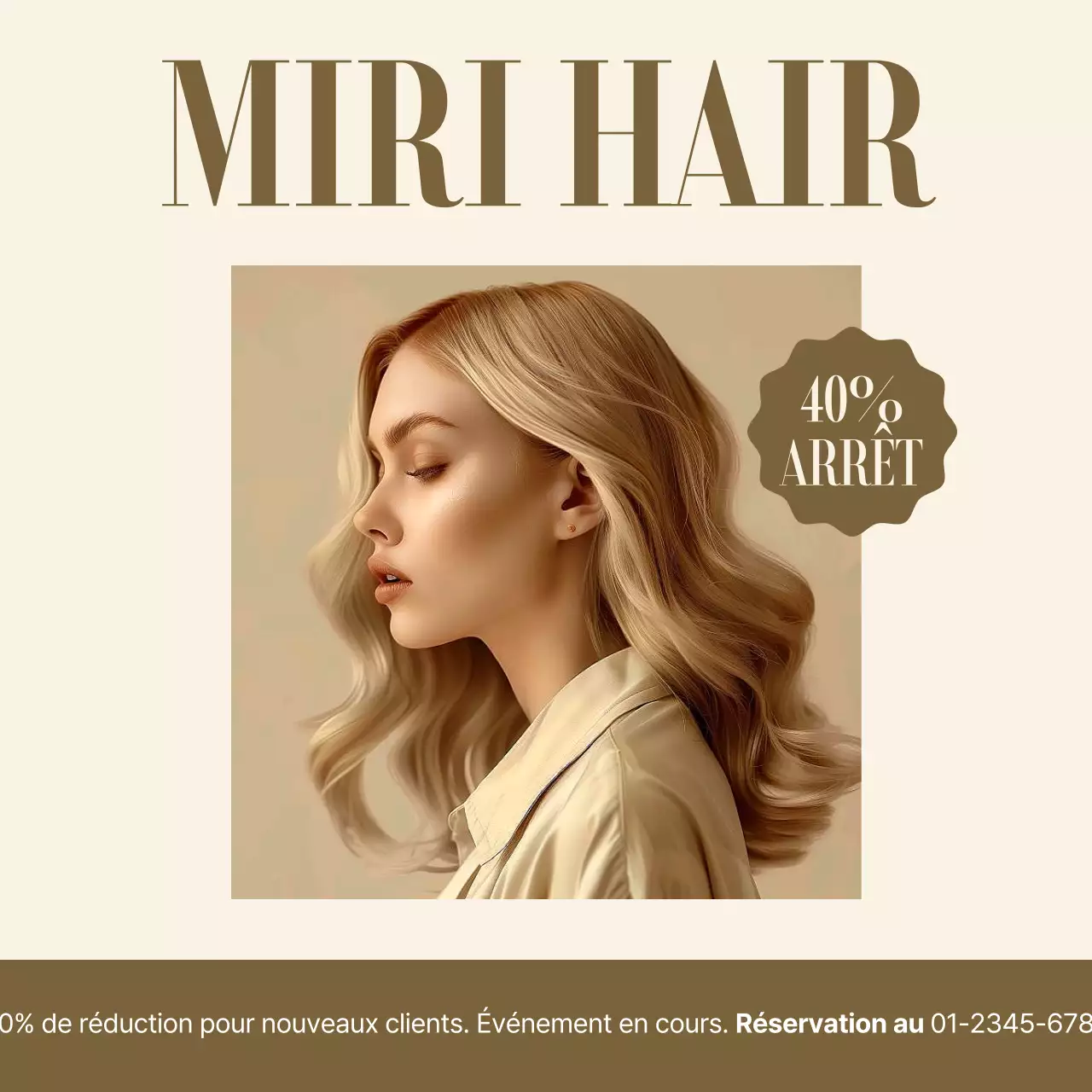Promouvoir une simple réduction dans un salon de coiffure en beige