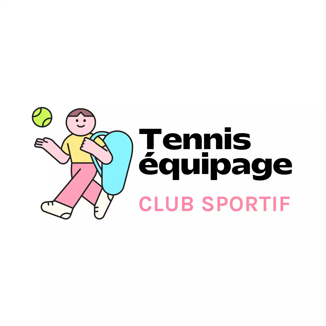 Un logo pour un club avec un personnage mignon jouant au tennis.