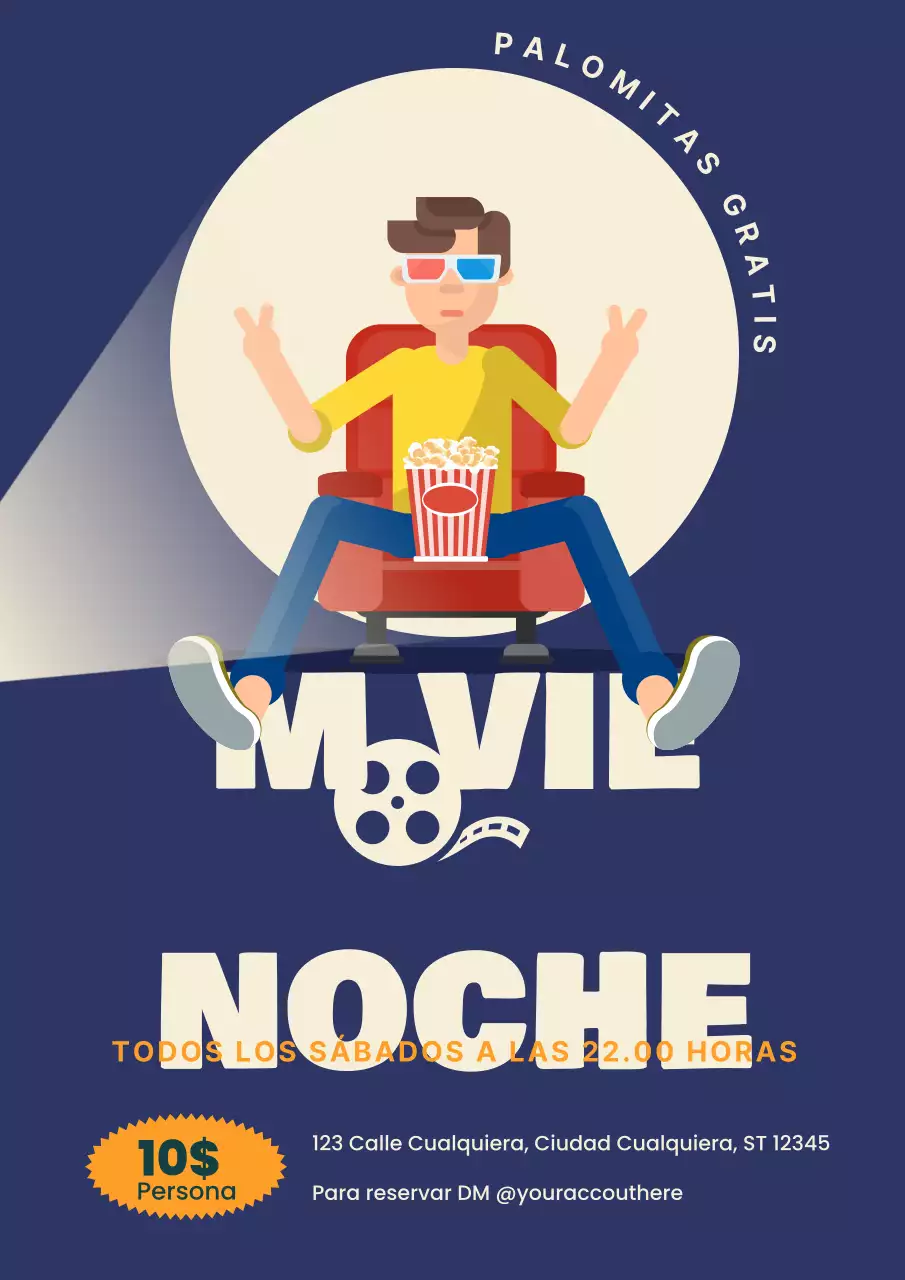 Promueva una acogedora noche de cine en azul marino y amarillo