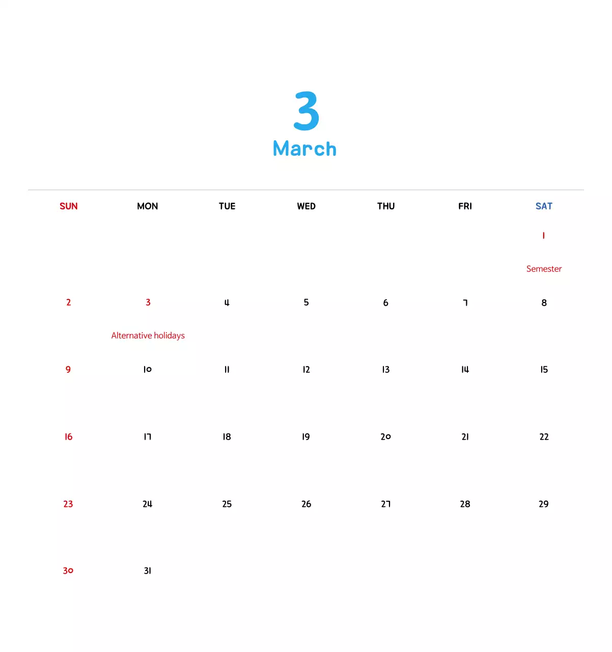 New Year's calendar with cute illustrations