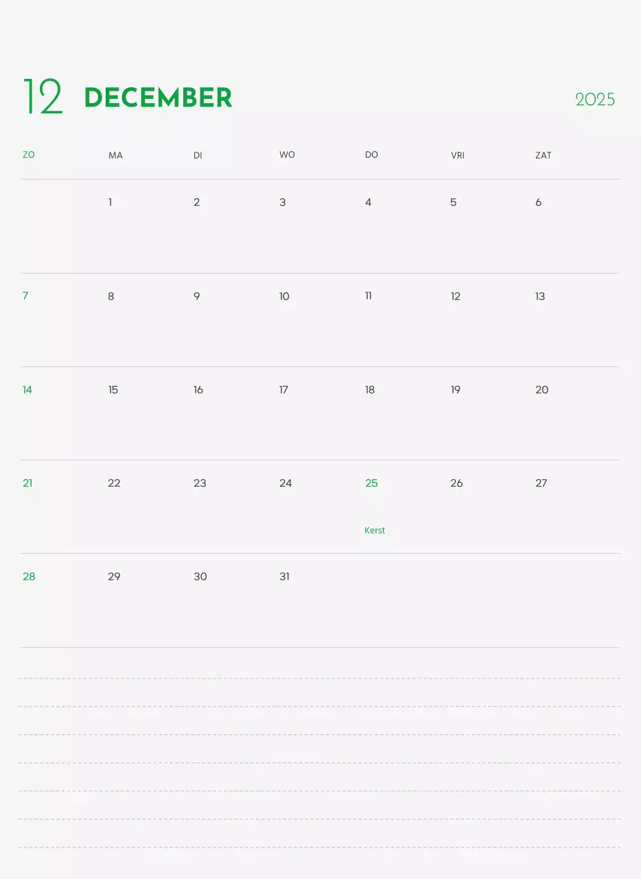 Een kalender met een puppyfoto en een schattige boodschap in groene accentkleur