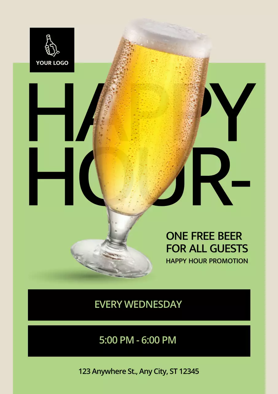 Beige Modern Happy Hour Promotion Poster