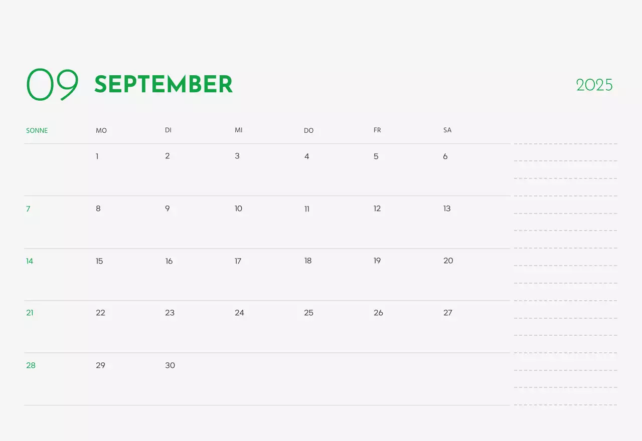 Ein Kalender mit einem Welpenfoto und einer süßen Botschaft in grüner Akzentfarbe