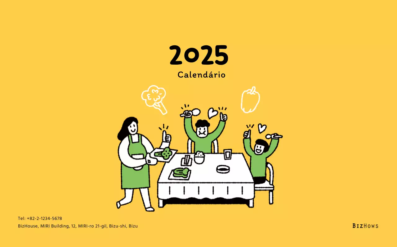 Calendário de Ano Novo com ilustrações giras