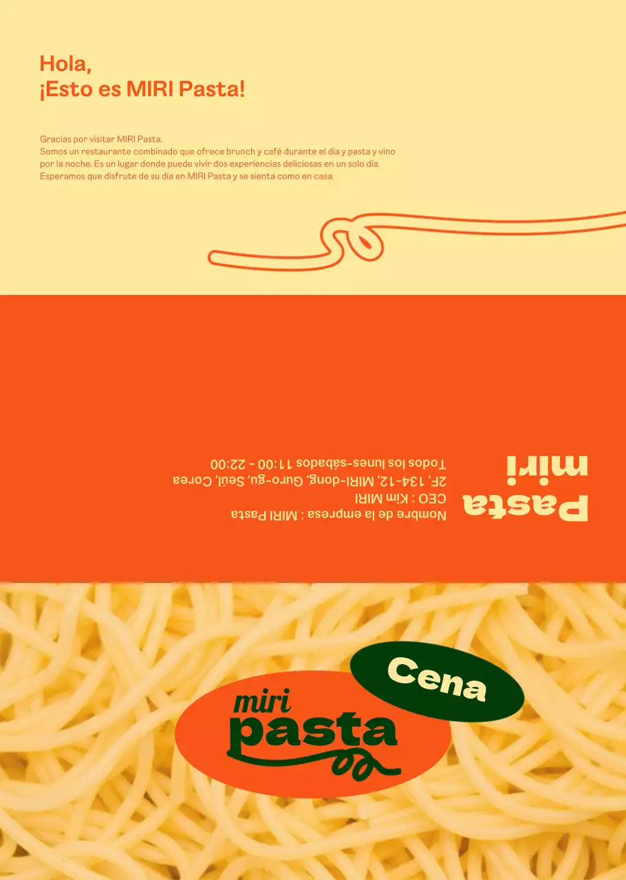 Sobre el menú de pasta chic en naranja y marfil