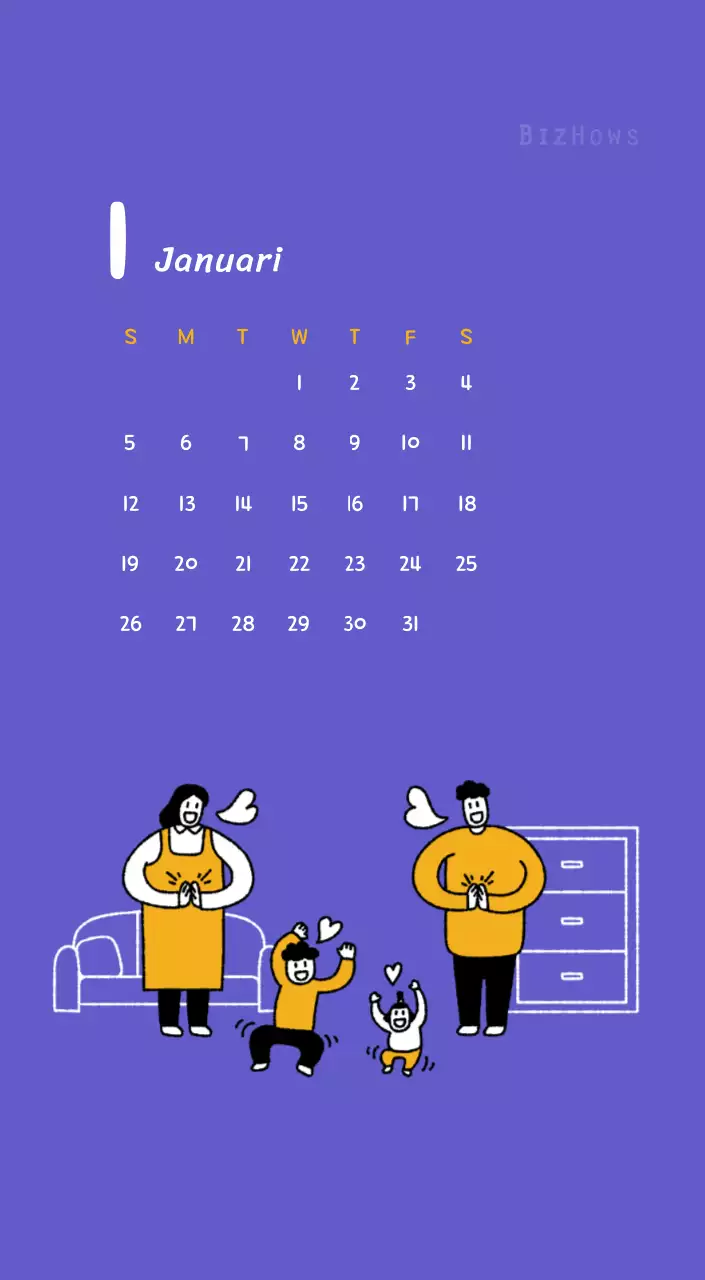 Nieuwjaarskalender met schattige illustraties