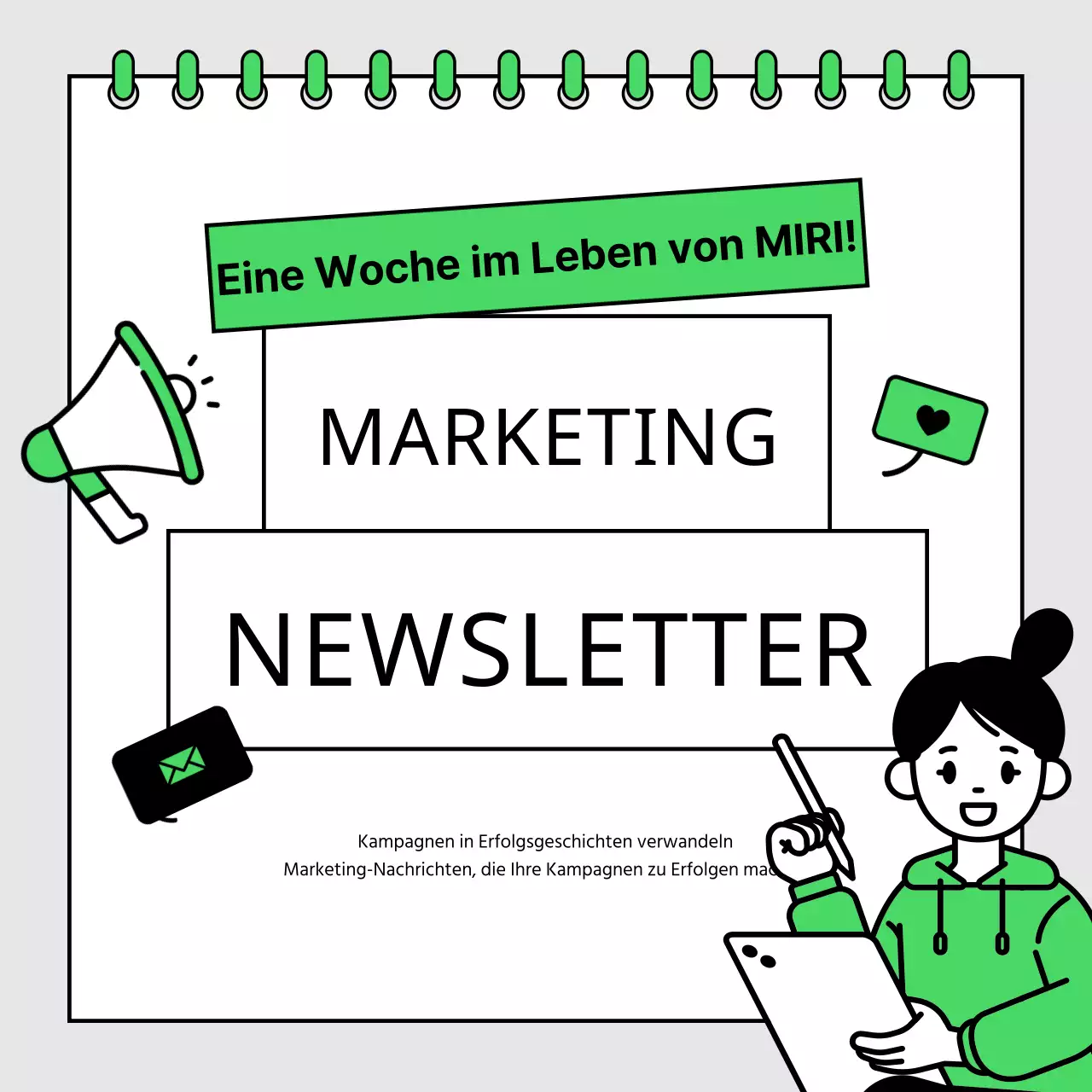 Ein lindgrüner, minimalistischer Marketing-Referenz-Newsletter