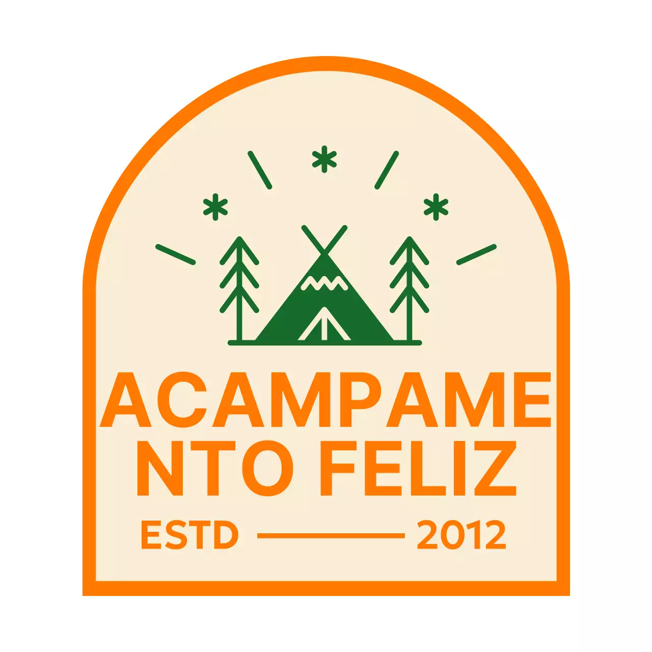 Promoção de campismo simples com ilustração de acampamento verde-laranja
